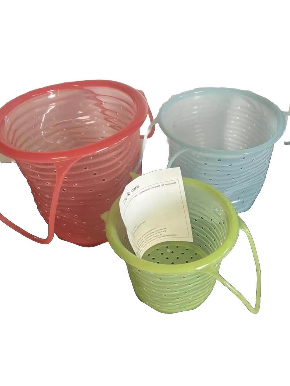 Prepology Set of 3 Silicone Food Strainer Baskets Pink Blue Green K36663